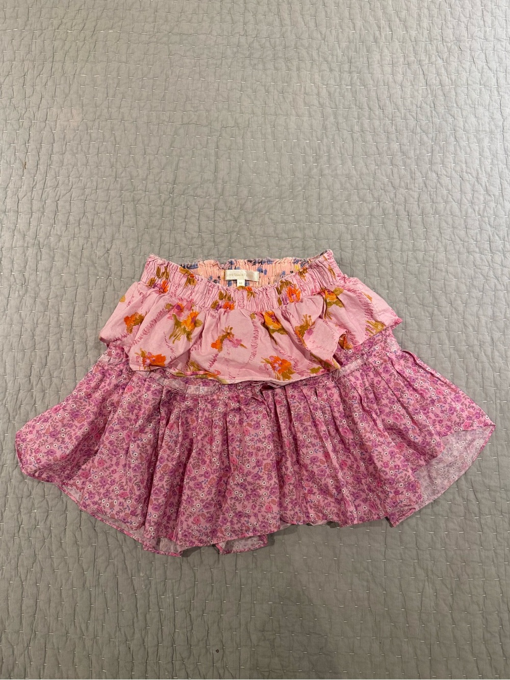 LoveShackFancy Pink Floral Ruffle Tiered Mini Skirt - Exploded Pink Mixed Print - Picture 3 of 7